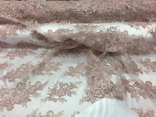 Vista 7 de Valentina Textil Lentejuelas Tela de encaje con adornos en malla VT-012 (1 yarda, azul bebé)