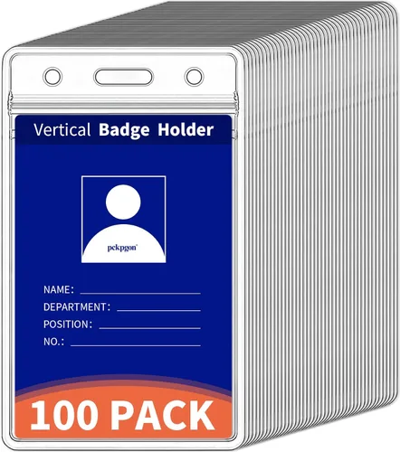 Vista 8 de Portatarjetas de identificación verticales, paquete de 10, funda de plástico transparente para tarjetas de trabajo, cubierta con soporte