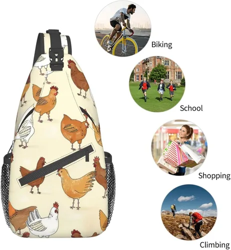 Vista 6 de Bolso cruzado del pecho de la historieta animal impreso Crossbody durable Sling Mochila Casual bolsa de viaje para unisex, Patrón de pollo.