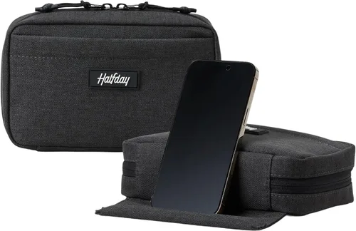 Vista 7 de Halfday Sidekick Tech - Kit organizador Soporte abatible para teléfono/tableta, bolsa con cremallera plana con Power Mesh y elástico para cable