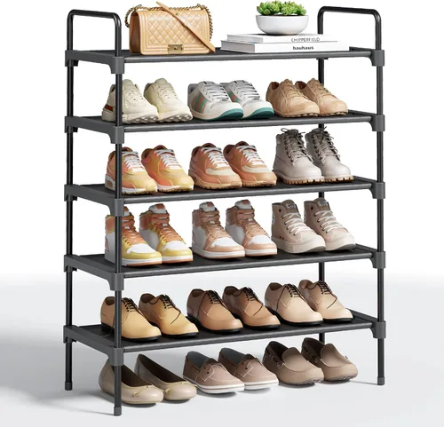 Vista 19 de Kitsure Zapatero para armario, organizador de zapatos para entrada de puerta delantera, estante apilable para zapatos, organizadores de armario Negro