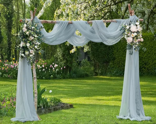 Vista 11 de Warm Home Designs Paquete de Tela para Arco de Boda Tiene 2 Scarves de 216 Pulgadas (18 Pies) en Tela Azul Marino y Blanco para Ceremonia de Boda