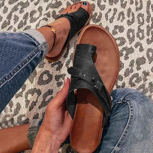Vista 12 de Sandalias planas de verano elegantes para mujer, sandalias ortopédicas para mujer, soporte de arco