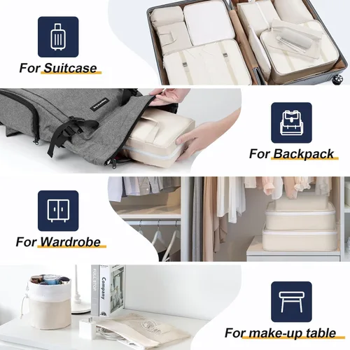 Vista 7 de Easortm Cubos de equipaje para viajes, bolsas organizadoras de equipaje grandes, juego de bolsas organizadoras de maleta, cubos de viaje con bolsa
