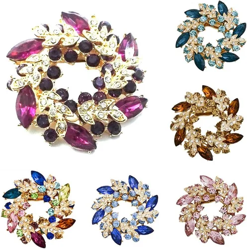 Vista 2 de Shlutesoy - Broche para mujer, diseño de ramo de flores con brillantes, color azul claro