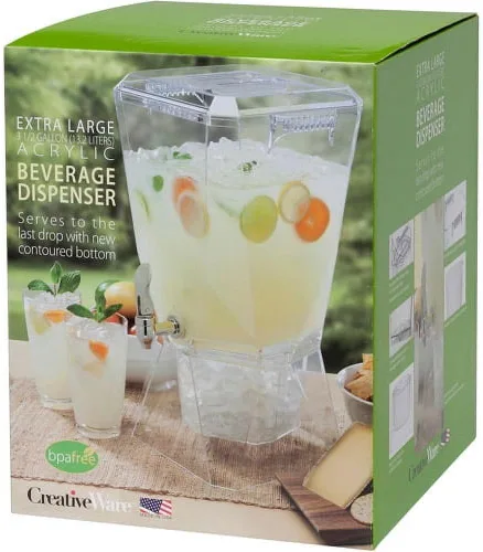 Vista 2 de CreativeWare Crown - Dispensador de bebidas con base y clip para nombre, 3.5 galones, transparente
