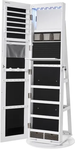 Vista 9 de SONGMICS Armario de joyería de espejo con cerradura de 6 LED, organizador de joyas giratorio de 360, Armario de joyería de pie, espejo de cuerpo
