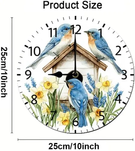 Vista 6 de Reloj de pared de pájaro para decoración de pared, funciona con pilas, sin tictac, silencioso, de cuarzo, analógico, rústico, estilo rural, redondo