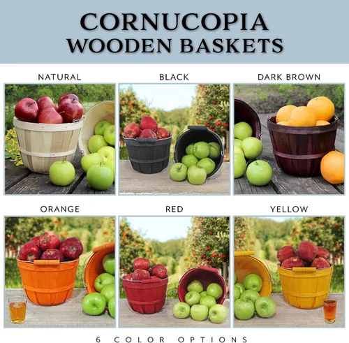 Vista 9 de Cornucopia Brands Cestas redondas de madera (paquete de 2, marrón oscuro); cubos de madera para frutas con asa, capacidad de galón