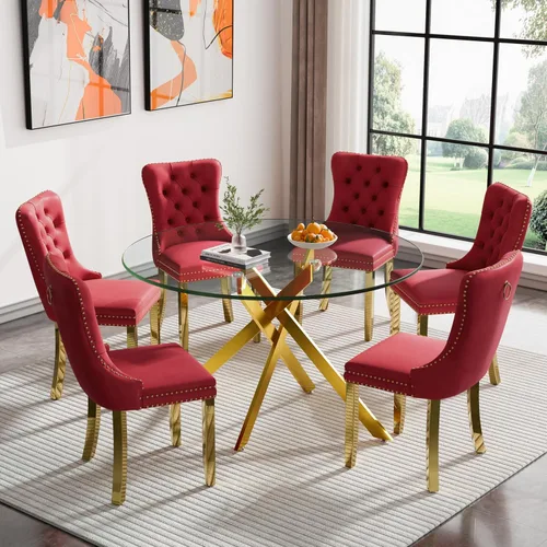 Vista 78 de Juego de mesa de comedor de cristal plateado moderno de 47 pulgadas para 2, juego de mesa de comedor de cocina redonda de 3 piezas con patas