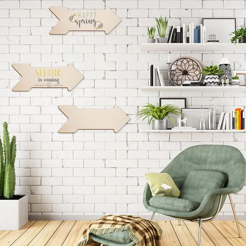 Vista 7 de 4 piezas de madera con forma de flecha sin terminar, flecha en blanco, placa de madera para colgar, rebanada de flecha de madera grande