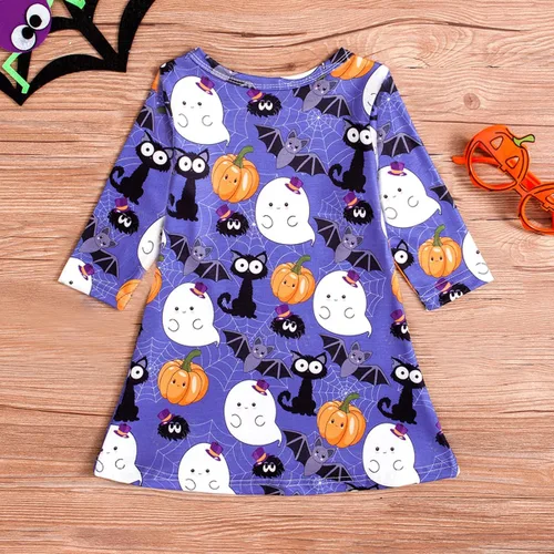 Vista 3 de 1-6T - Vestido de manga larga con estampado de calabaza fantasma, ropa de invierno