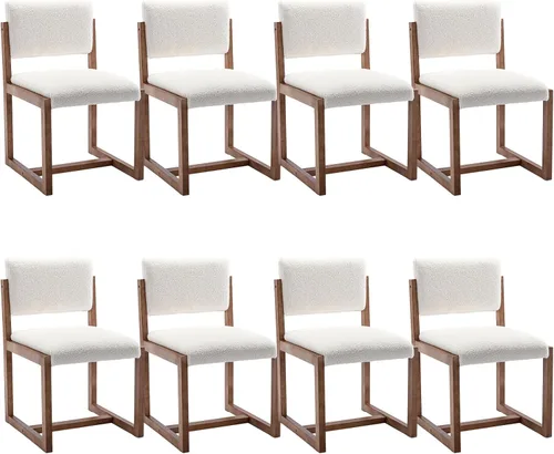 Vista 15 de DUOMAY Juego de 2 sillas de comedor tapizadas, sillas de comedor modernas de mediados de siglo, sillas auxiliares de cocina de tela de lino con Beige