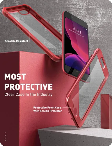 Vista 3 de i-Blason Ares - Funda para iPhone SE 2022 (3ª generación), [protector de pantalla integrado] Funda transparente resistente de doble capa para iPhone
