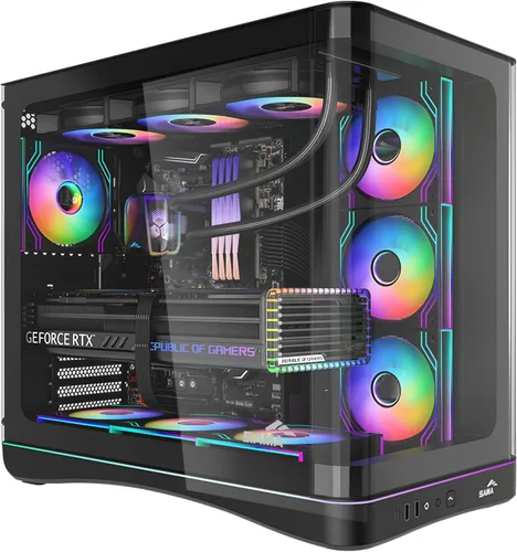 Vista 22 de SAMA V40 Mid Tower ATX Chasis – 6 × 120mm Ventiladores ARGB PWM Pre-Instalados, Paneles de Vidrio Templado Dual, Flujo de Aire Vertical, Diseño