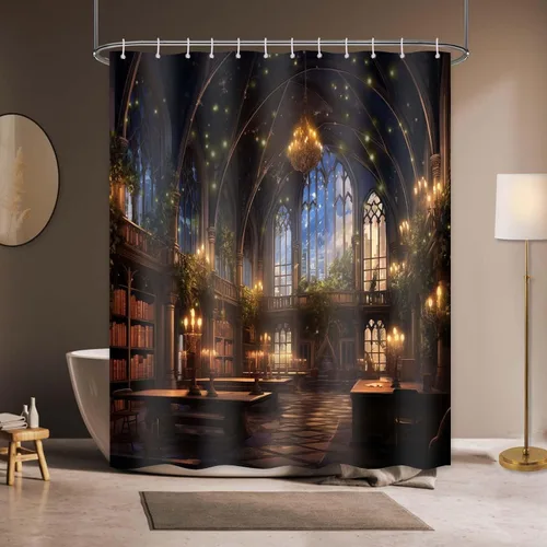 Vista 10 de Magic Castle - Cortina de ducha de castillo de cuento de hadas, decoración de baño, tela impermeable con ganchos, 36 x 72 pulgadas
