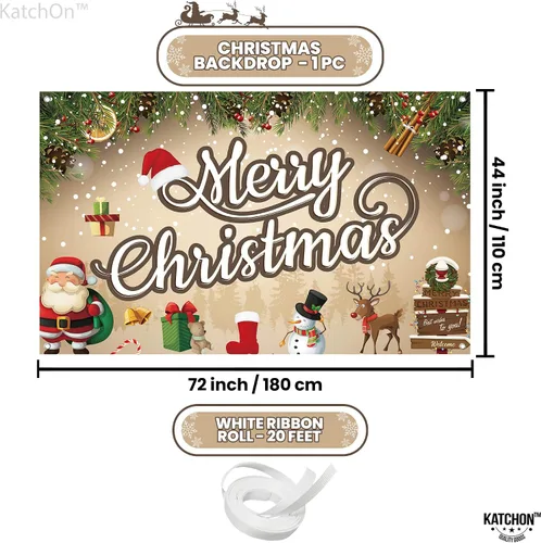 Vista 2 de KatchOn, Cartel de Feliz Navidad extra grande – 72 x 44 pulgadas Fondo de Feliz Navidad para decoraciones de Navidad Cartel de pared de Navidad