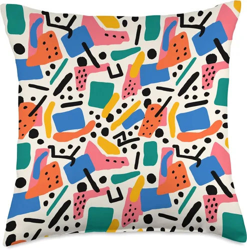 Vista 5 de 8 Twenty Three Modern Abstract Pattern Art Designs Almohada estilo Memphis de los años 80 y 90, diseño geométrico retro, 16 x 16 pulgadas, multicolor