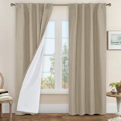 Vista 143 de LAMIT Cortinas opacas cortas de lino de 30 pulgadas para ventanas de cocina sobre el fregadero, cortinas de café texturizadas de lino marfil