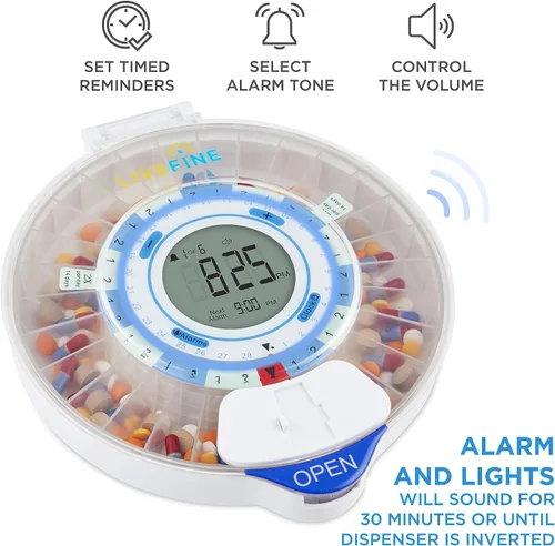 Vista 6 de Live Fine Smart WiFi Dispensador Automático de Pastillas Organizador de Medicación de 28 Días Hasta 9 Dosis Por Día para Monitoreo de Cuidado