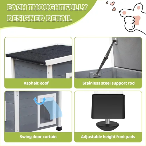 Vista 6 de Agitree Casa de madera para mascotas al aire libre, refugio de invierno resistente a la intemperie para perros y gatos, diseño elevado con ventana