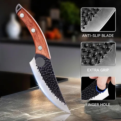 Vista 4 de Cuchillo de chef de 11 pulgadas, cuchillo de cocina para deshuesar, cortar y cortar. Cuchillo de carne forjado a mano, cuchillo Deba, cuchillo