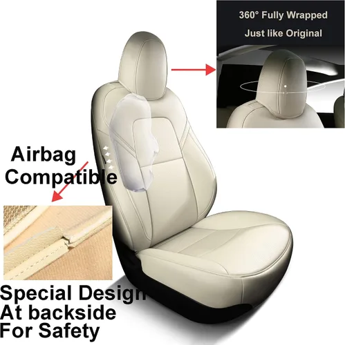 Vista 4 de Funda INCH EMPIRE para asiento de coche, ajuste personalizado para Tesla Model 3, protector de cojín de asiento de cuero sintético para 2017 2018