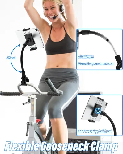 Vista 3 de Charchendo Soporte para tableta de cinta de correr de cuello de cisne, ajuste universal para bicicleta elíptica/bicicleta de giro/bicicleta