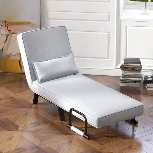 Vista 13 de KOMFOTT Sofá cama convertible 4 en 1 plegable con respaldo ajustable de 6 posiciones, tumbona tapizada con almohada extraíble, sofá reclinable