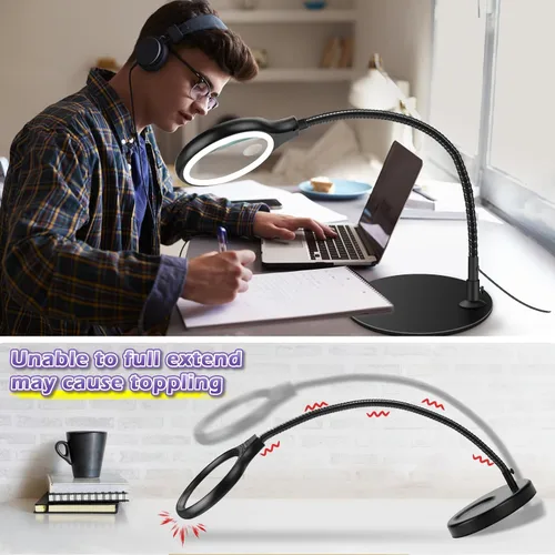 Vista 6 de NZQXJXZ Lupa de escritorio de 10 x 20 veces con luz y soporte, lámpara de aumento con 3 modos de color, luz iluminada para manualidades manos