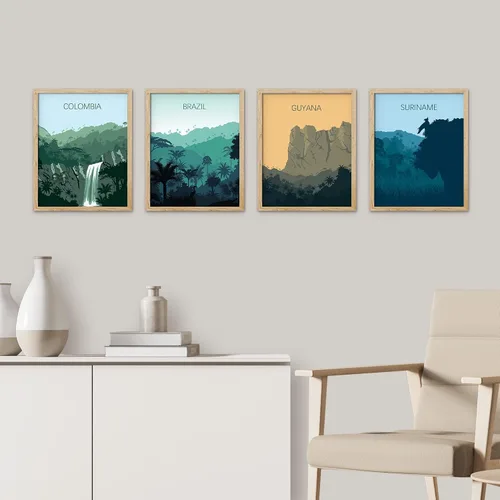 Vista 17 de SIGNWIN Marco de arte de pared de jirafa de safari africano, juego de 4 impresiones coloridas de paisaje, decoración de pared de naturaleza