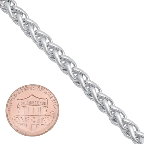 Vista 2 de The Bling Factory 5mm Solid .925 Sterling Silver Braided Wheat Chain Necklace