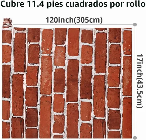 Vista 3 de Arthome - Papel tapiz de ladrillo autoadhesivo de 17 x 120 pulgadas, impermeable, para dormitorio, sala de estar, chimenea, escalera, decoración
