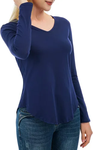 Vista 5 de Camisetas básicas de manga larga con cuello en V para mujer