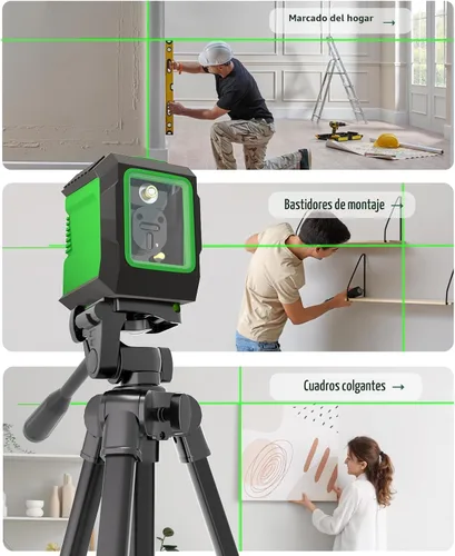 Vista 6 de Laser Level with 50” Tripod, 360° Self Leveling Cross Line Laser Level, Green Beam Horizontal and Vertical Line leveler Tool for Hanging Pictures