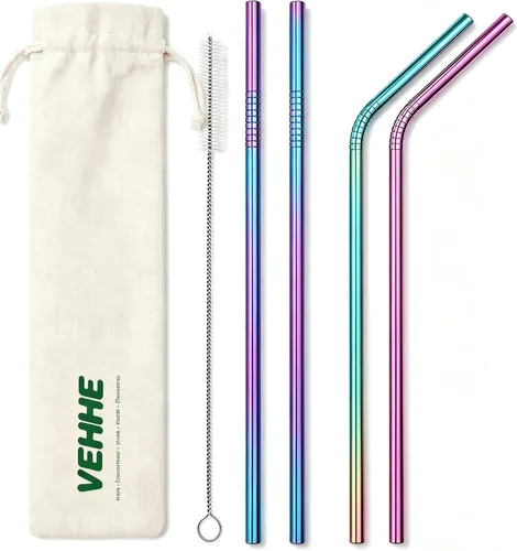 Vista 10 de VEHHE Popotes de metal de acero inoxidable Popotes para beber reutilizables - 10.5" Ultra largo 4 + 1 - Con cepillo de limpieza para vasos de 20/30