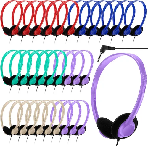 Vista 12 de Yunsailing Paquete de 20 auriculares a granel con diadema ajustable de 0.138 in, auriculares para programas de aprendizaje, laboratorio de Negro