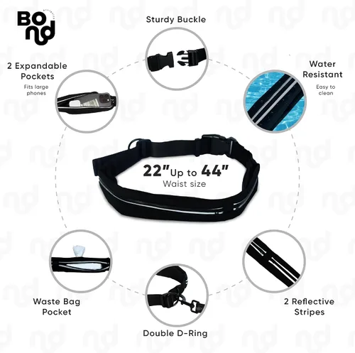 Vista 4 de Bond - Correa de correr para perros con manos libres con bolsa, correa manos libres para perros grandes, cinturón de correr para mascotas