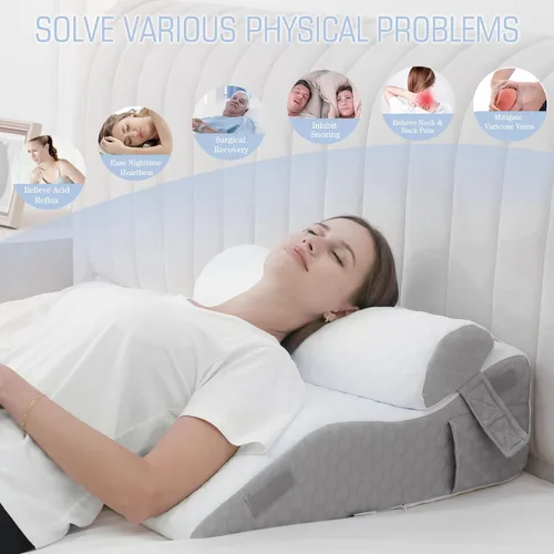 Vista 5 de 2 almohadas de cuña de cama para dormir, 7 en 1 almohada ajustable de espuma viscoelástica para reflujo ácido, almohada de cuña inclinada 2 en 1