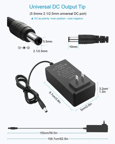 Vista 2 de ALITOVE Fuente de alimentación de 24V 2.7A 65W Adaptador AC a DC Transformador de 24 voltios Convertidor de cable de alimentación de 4.92 pies