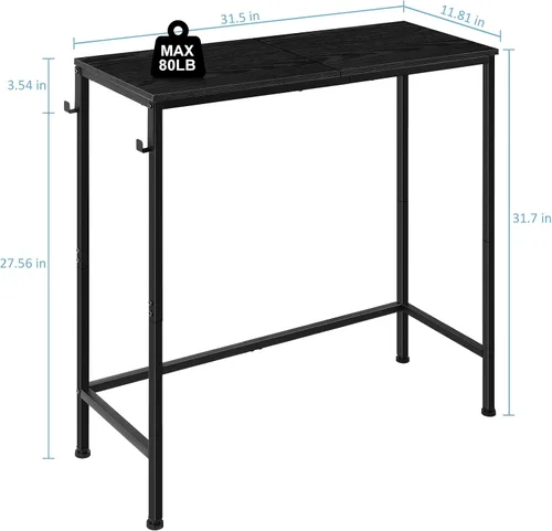 Vista 3 de Mesa de entrada estrecha negra moderna – Mesa de sofá delgada con ganchos para sala de estar, vestíbulo, dormitorio, pasillo, oficina