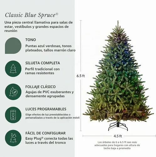 Vista 3 de Balsam Hill árbol de Navidad artificial, tradicional y prémium preiluminado, de 6.5 pies, pícea azul clásica con LED parpadeantes para espectáculo