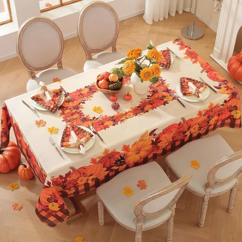 Vista 10 de SASTYBALE Mantel rectangular de Acción de Gracias, mantel de otoño con pavo y calabaza, lavable, resistente a las manchas, de poliéster