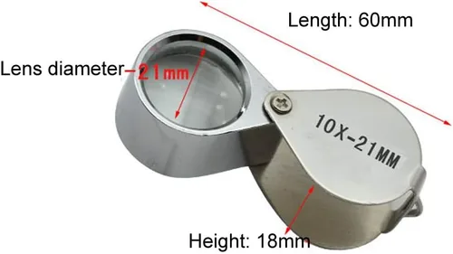 Vista 2 de 3 piezas 10X / 20X / 30X Jeweler - Lupa de cristal de diamante de metal, cuerpo redondo, lupa para ojos, lupa de ojo de 0.827 in de diámetro
