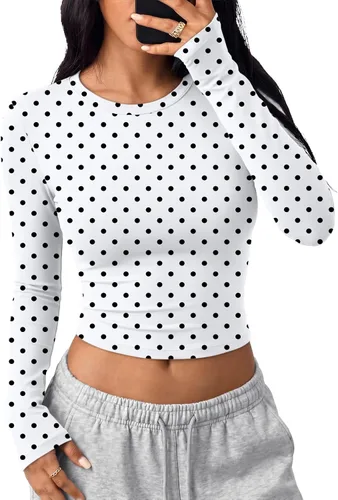 Vista 11 de Trendy Queen Camisetas cortas de manga larga para mujer, camisetas básicas Blanco
