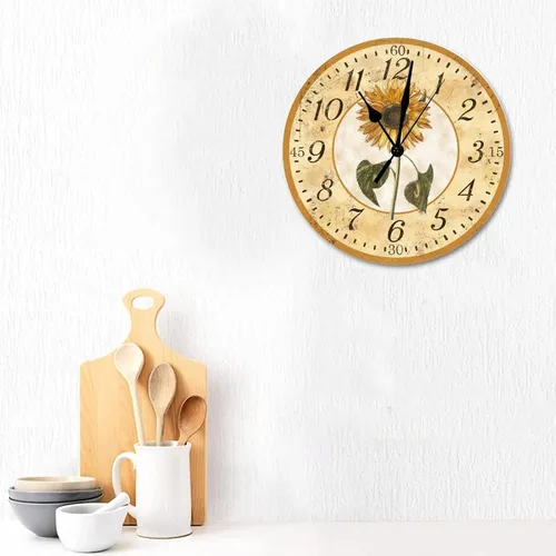 Vista 3 de Reloj de pared de crisantemo, girasoles, reloj de pared sin tictac, reloj de pared de 10 pulgadas, funciona con pilas, moderno reloj redondo