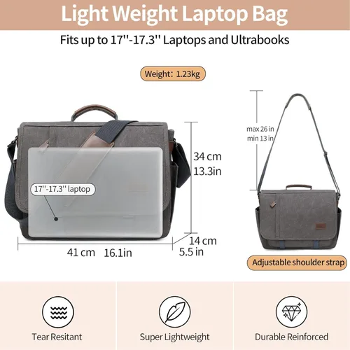 Vista 3 de Laptop Messenger Bag for Men, 17 inch Water-resistant Canvas Laptop Shoulder Business Briefcase Bag