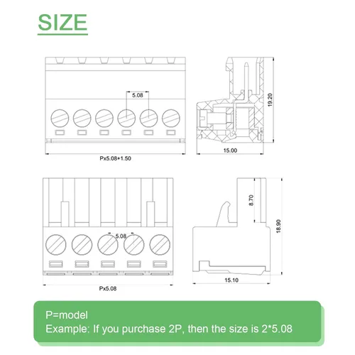 Vista 3 de 10 pares de conectores de bloque de terminales de tornillo enchufables de 2 pines de 5,08 mm de paso con enchufe Phoenix para cable de 28-12AWG