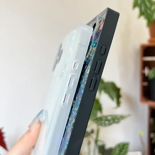Vista 4 de Elegante funda con patrón de perlas compatible con iPhone, de borde rectangular, delgada, suave, de silicona de poliuretano termoplástico (TPU)