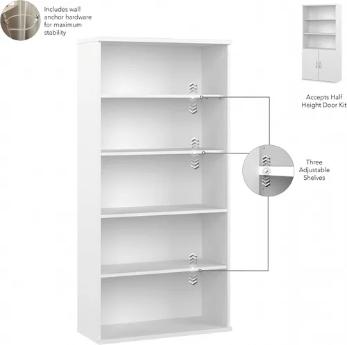 Vista 4 de Bush EO105WH Easy Office - Estantería de 5 estantes de 73 pulgadas de alto, color blanco